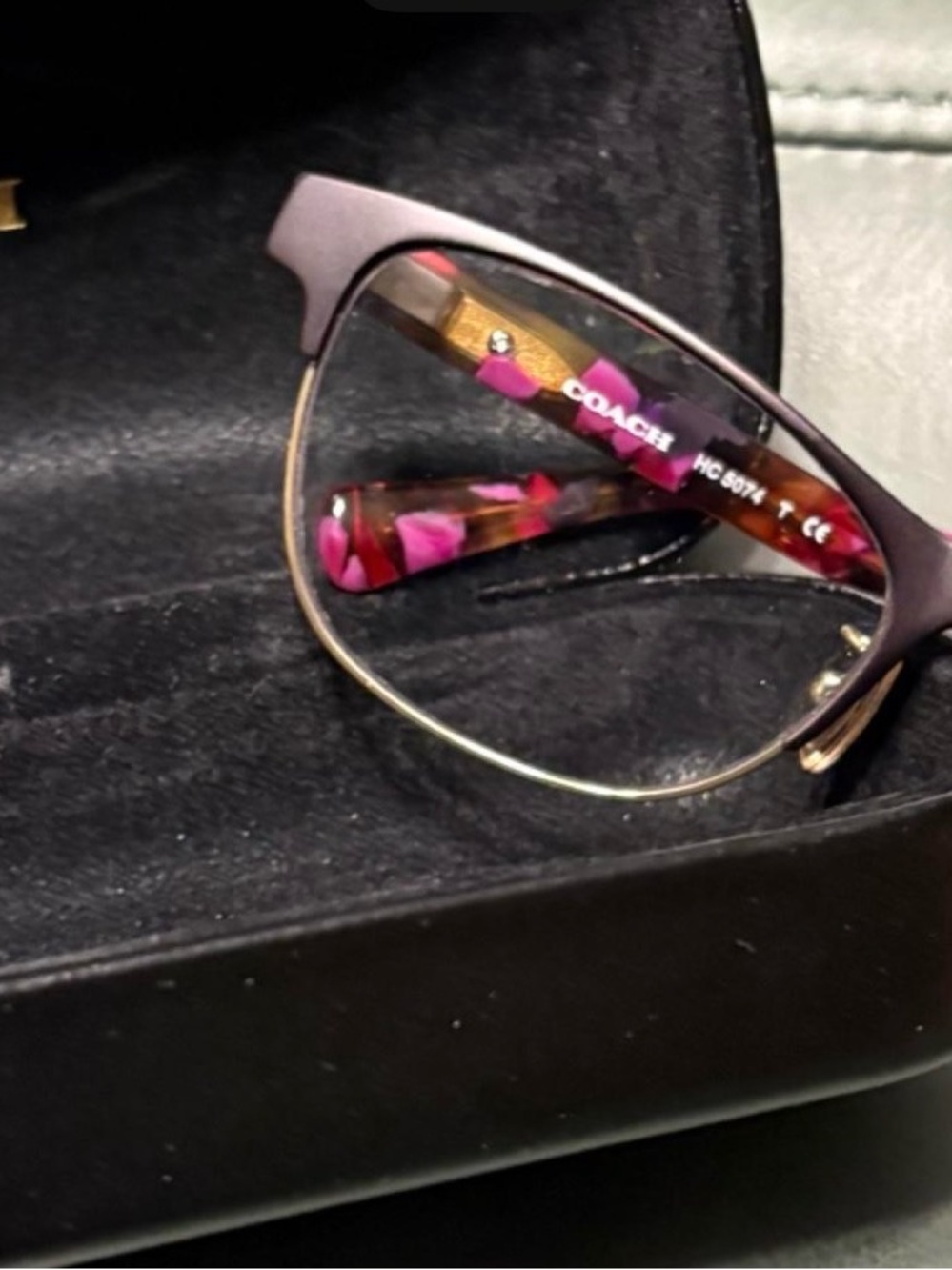 Coach Purple Frames with Pink Floral Temple Accents